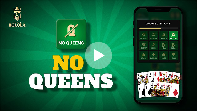 Video guide demonstrating how to play the 'King Bolola - Contract No Queens' card game, including rules for card usage and strategies to avoid queen cards.