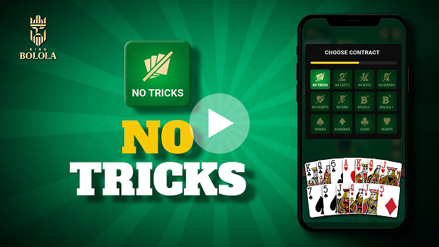 Instructional video on playing 'King Bolola - Contract No Tricks,' showing detailed steps for setting up the game, card handling, and strategy tips to avoid tricks.
